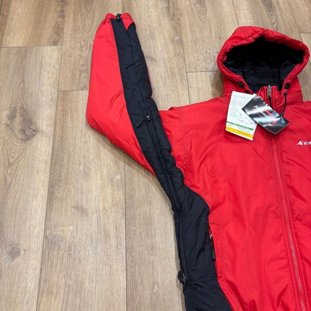NWT 🌟EMS🌟 VINTAGE MENS HOODED CLIMBING PRIMALOFT JACKET RED/BLACK SZ S - Picture 8 of 13